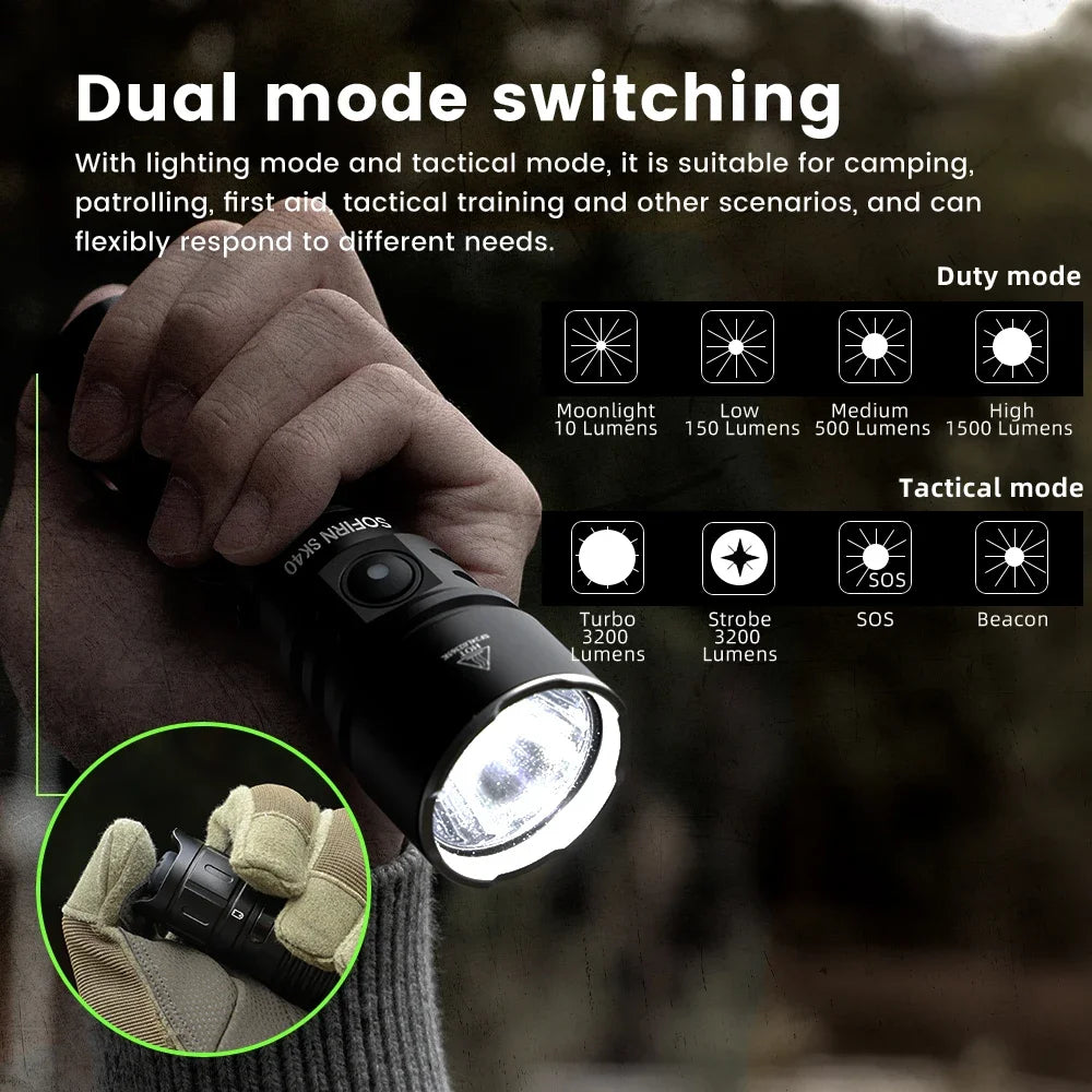 Sofirn SK40 SFT70 LED 3200 Lumen Tactical Flashlight 21700