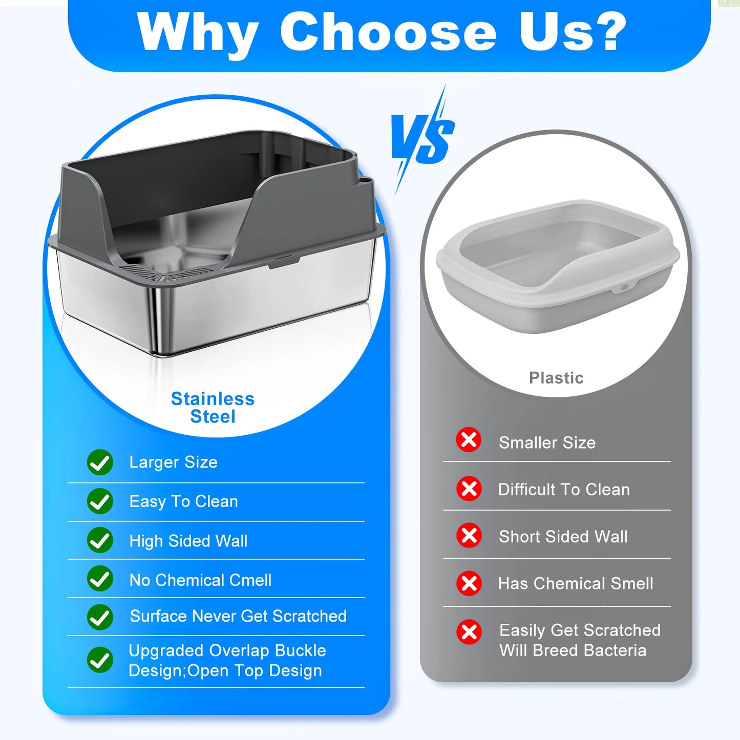 Stainless Steel Cat Litter Box Semi Closed Side Opening And Leak Proof