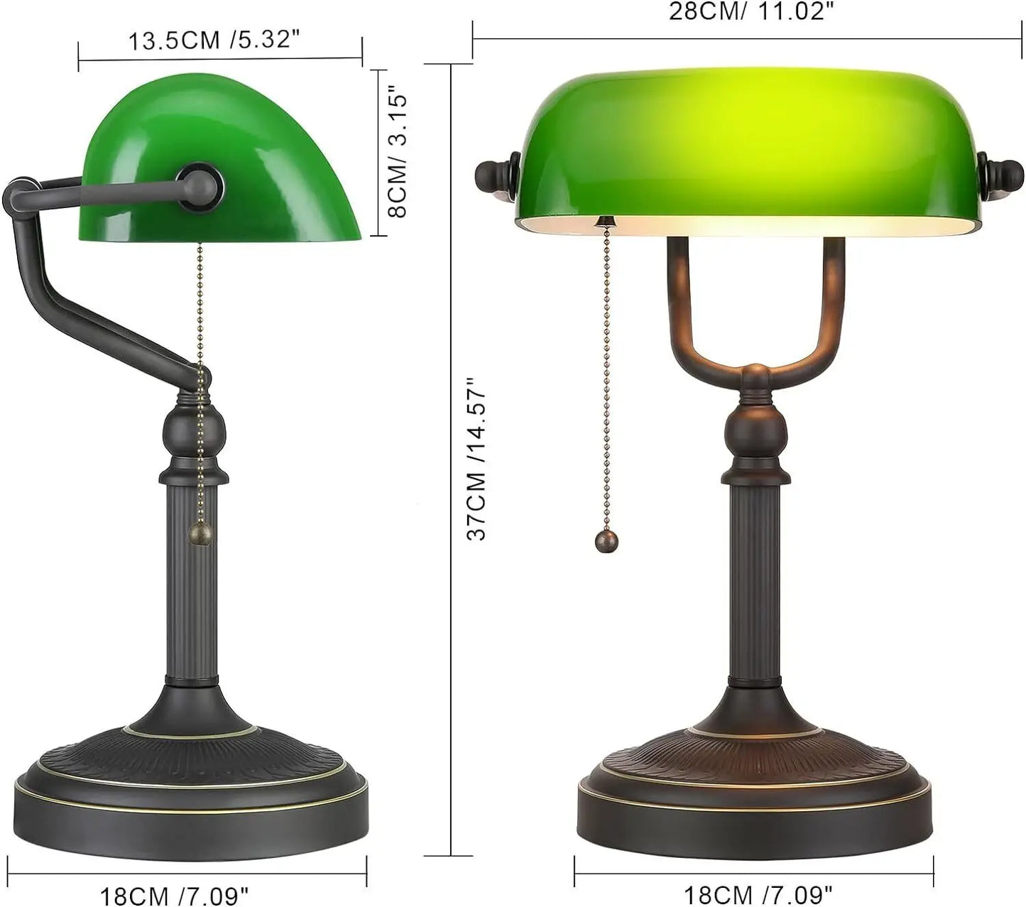 Green Glass Banker Lamp With Chain Switch E27/E26 Desk Lamp