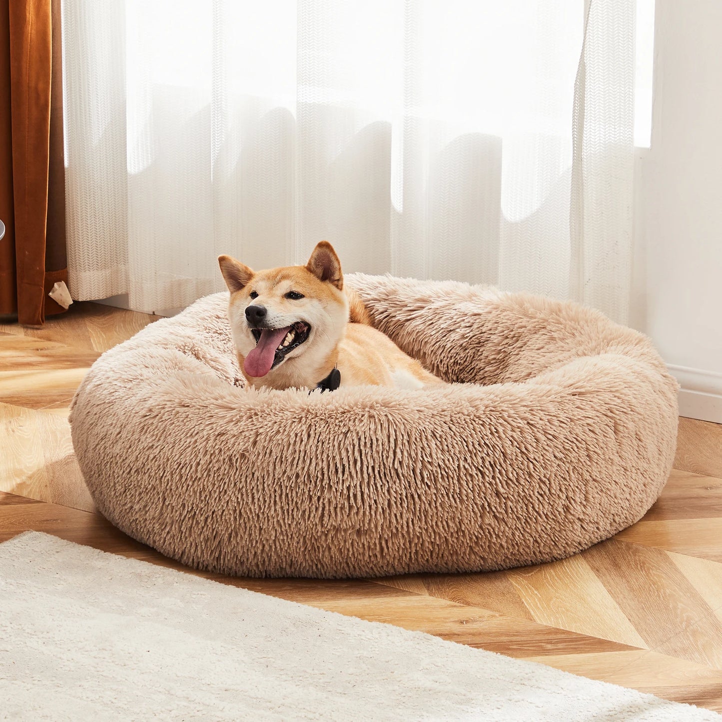 JHK Calming Dog Bed Anti Slip Plush Faux Fur Washable