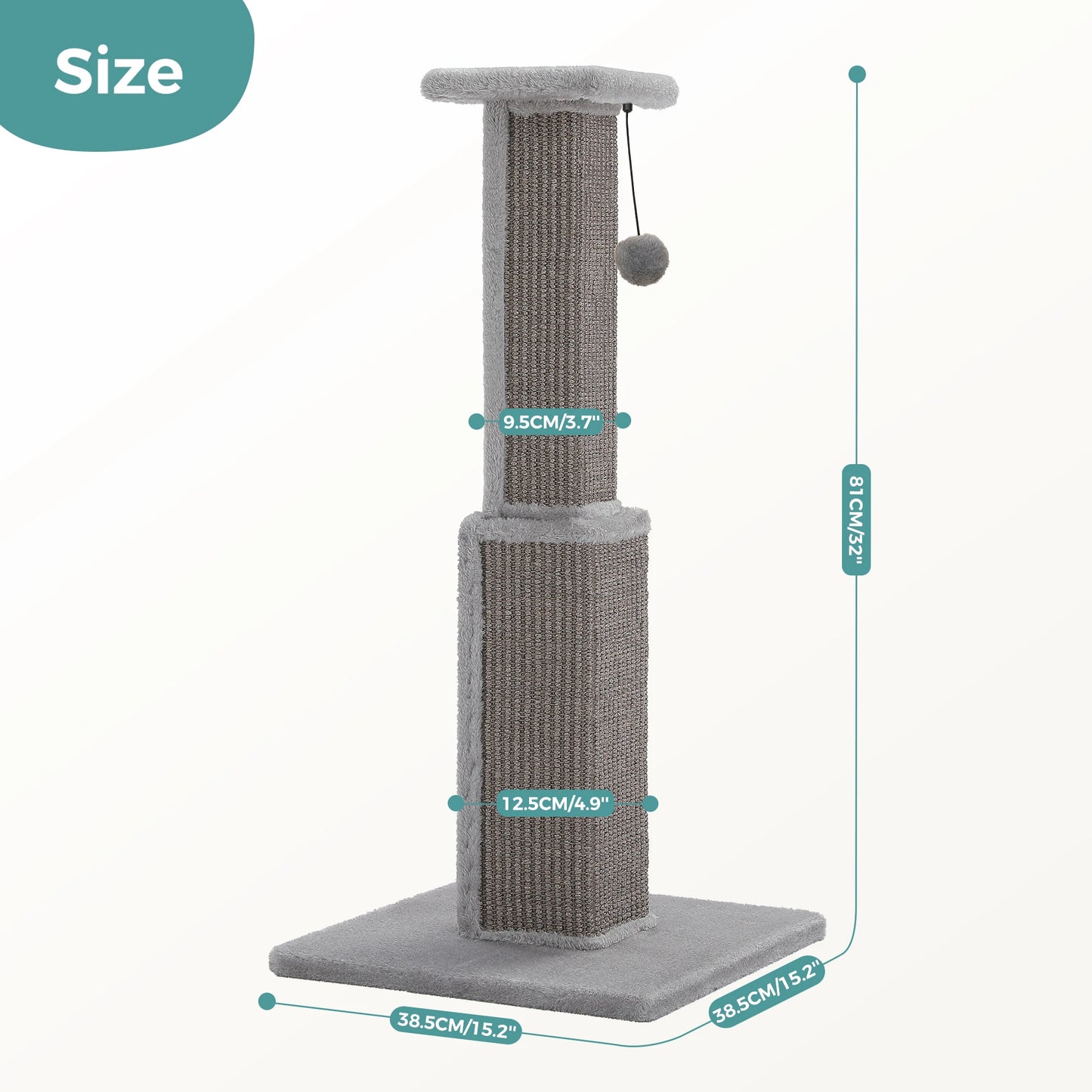 PAWZ Road Cat Scratching Post Indoor Tall With Dangling Sisal Ball