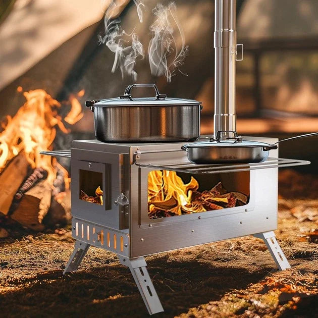 Portable Outdoor Wood Burning Stove With 6 Stainless Chimney Pipes