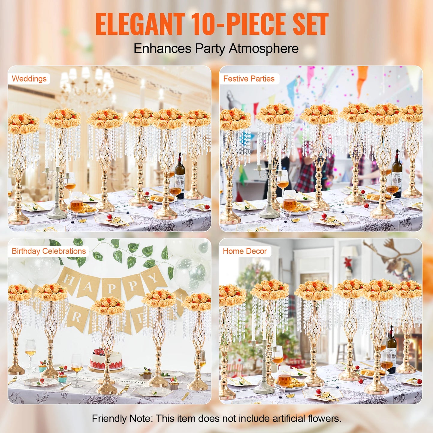 Tall Crystal Wedding Flower Stand Metal Centerpiece Vase