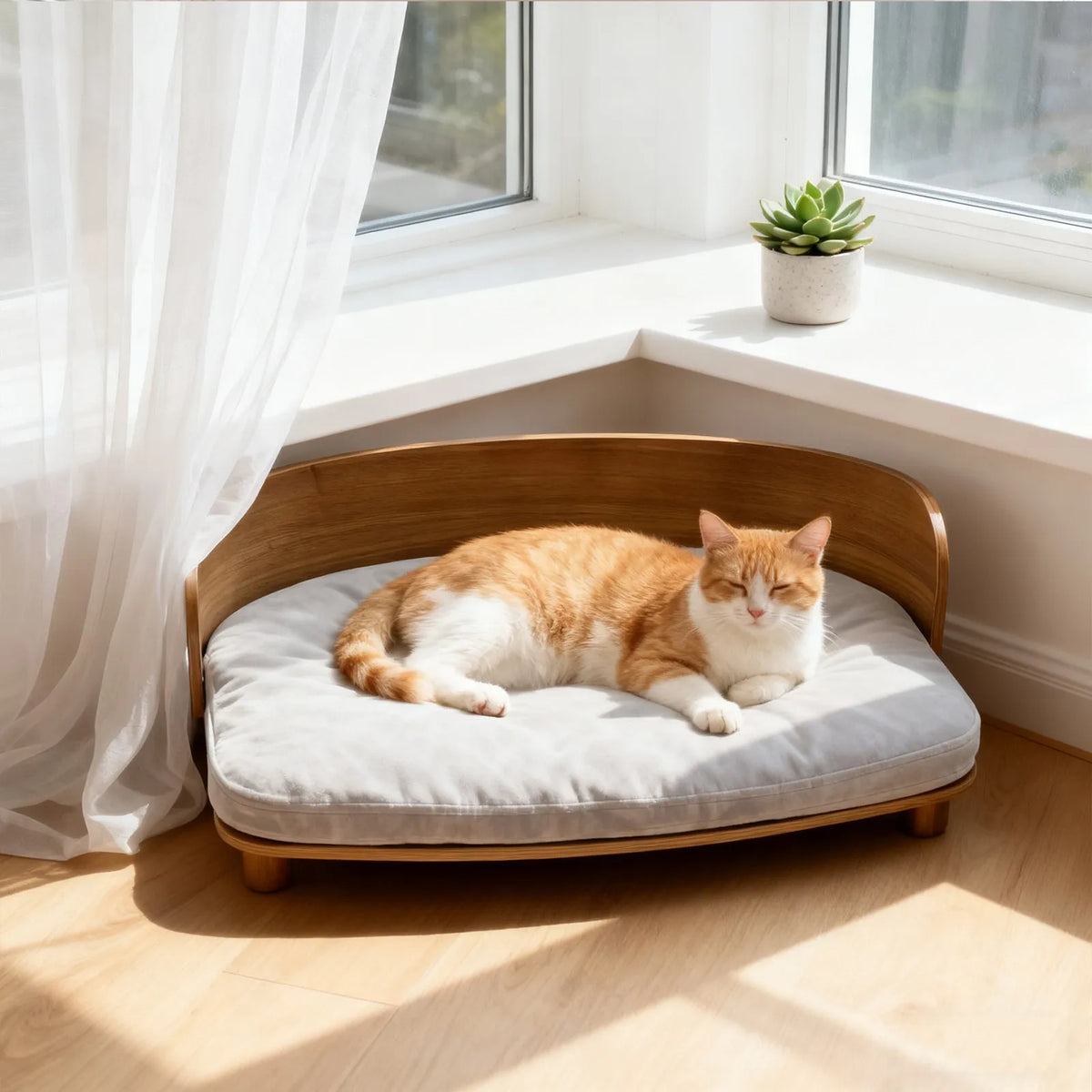 Borwart Elevated Pet Sofa With Eucalyptus Wood Frame And Cushion