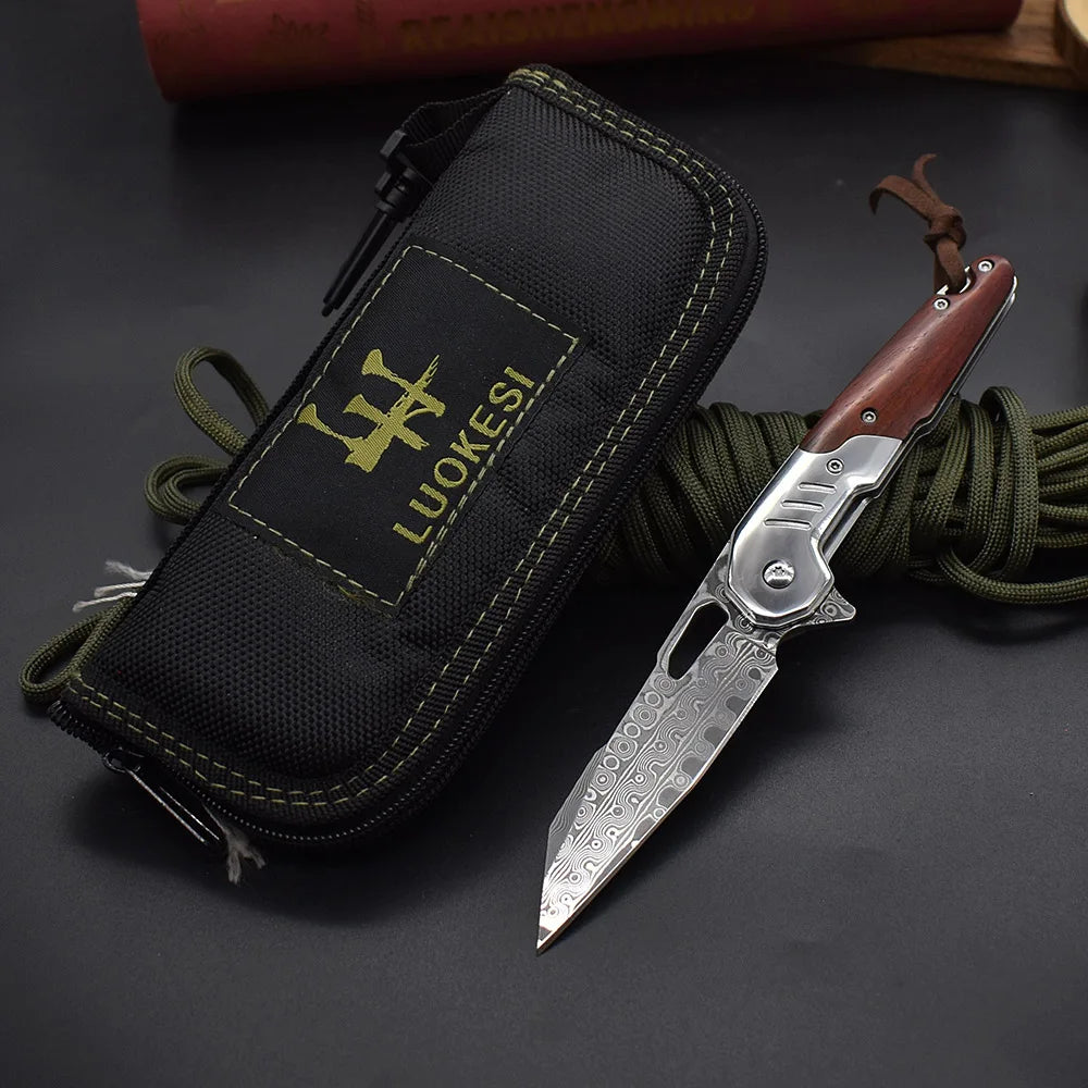 1pcs.Damascus Steel G10 Handle Folding Knife With Back Clip Outdoor Camping Fishing Portable Tools, Collecting Gifts EDC