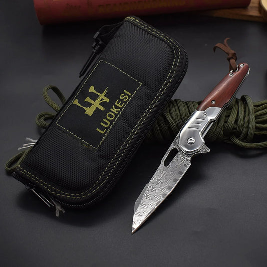 1pcs.Damascus Steel G10 Handle Folding Knife With Back Clip Outdoor Camping Fishing Portable Tools, Collecting Gifts EDC