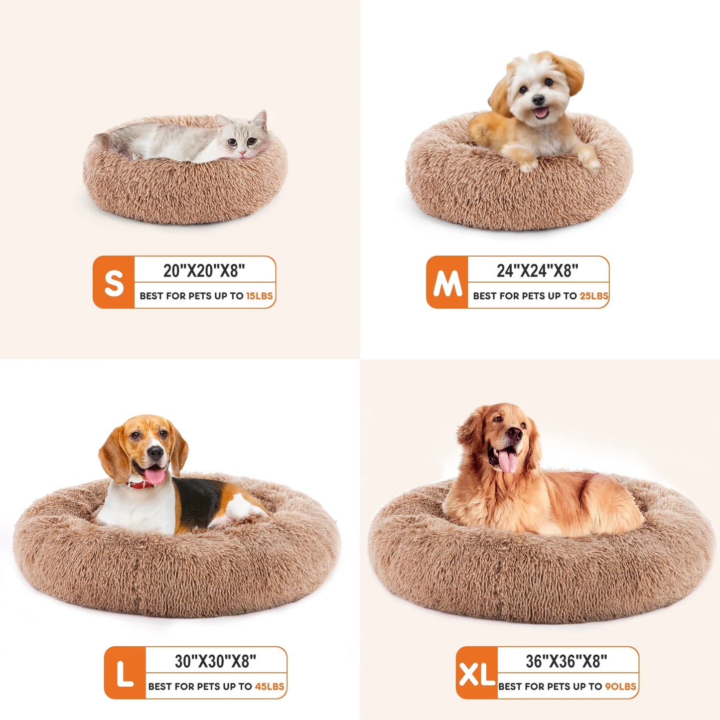 JHK Calming Dog Bed Anti Slip Plush Faux Fur Washable