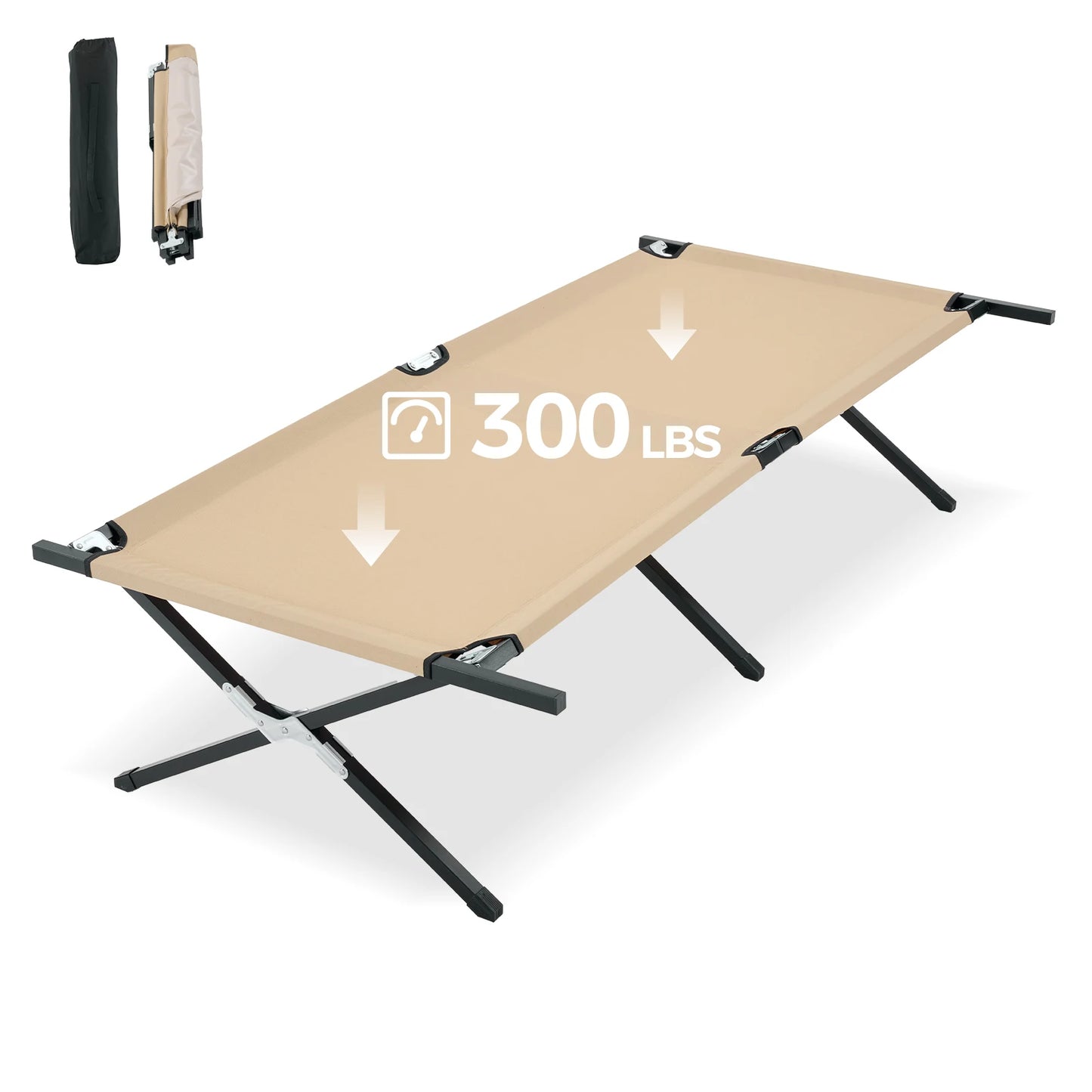 JHK Portable Folding Camping Marching Bed  300 LBS Capacity Collapsible Camping Cot Lounge Chair 73" x 36" Sleeping Cot Sturdy Frame for Outdoor Makeshift Bed