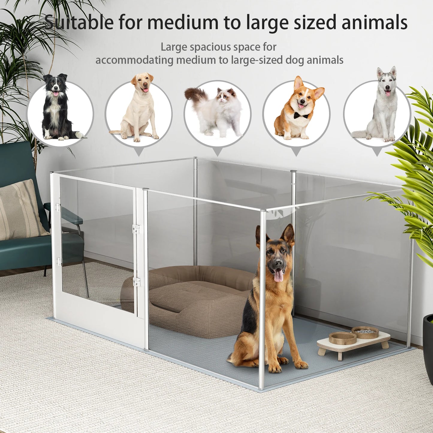 BINGOPAW Heavy Duty Acrylic Dog Playpen Fence With Waterproof Mat