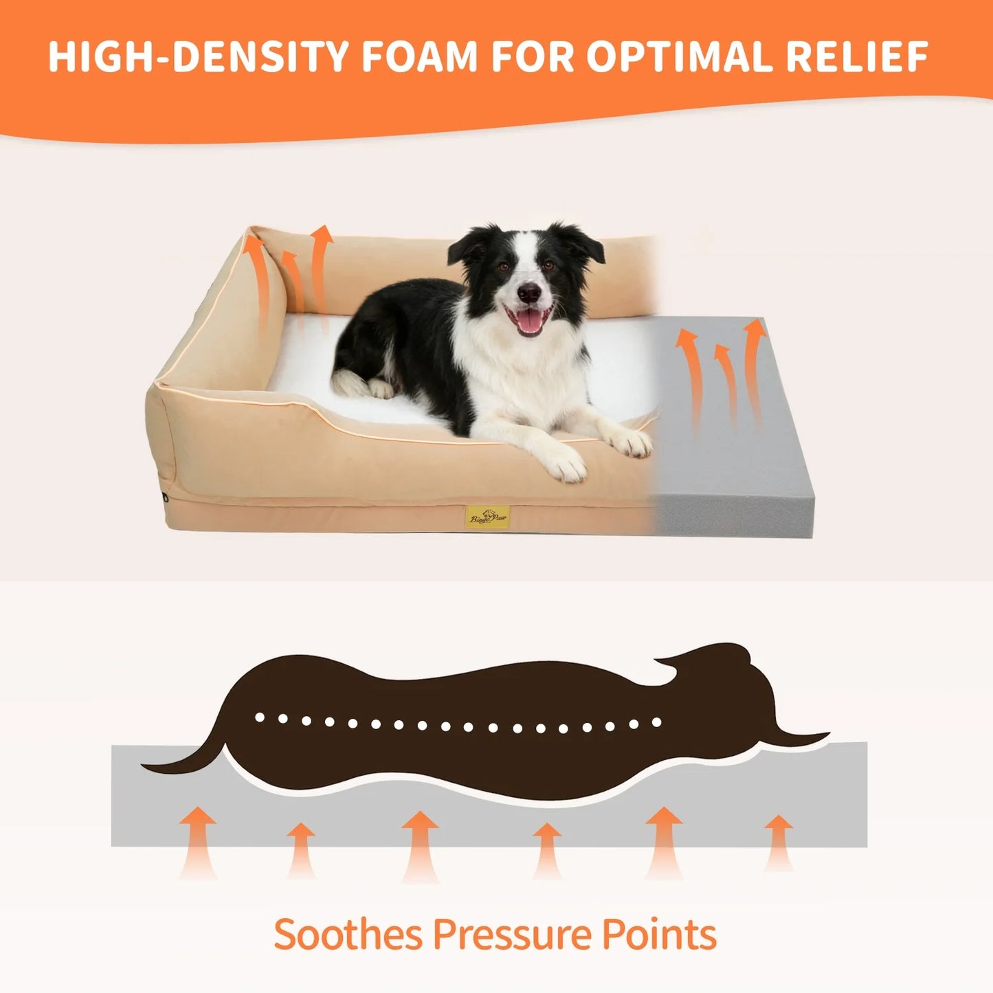 Bingopaw Orthopedic Dog Bed With Oxford Bolster Foam Base And Removable Cover