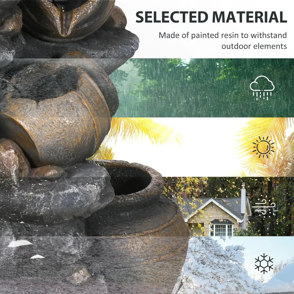 MHSTAR Solar Powered Outdoor Water Fountain Four-Tier Cascading Jars
