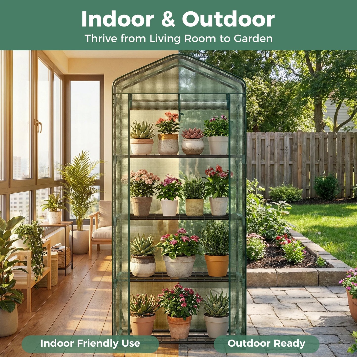 JHK Mini 30 IN Greenhouse for Outside Indoor Use Portable Green House Multi-Tier Plant Growing Rack with PE Cover for Outdoor