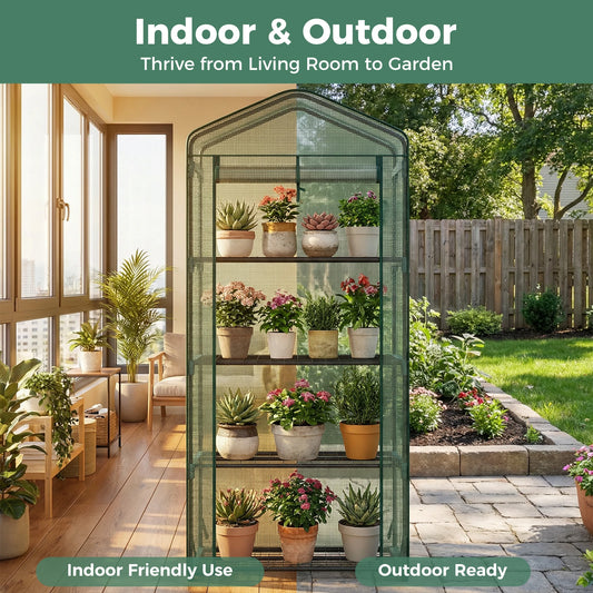 JHK Mini 30 IN Greenhouse for Outside Indoor Use Portable Green House Multi-Tier Plant Growing Rack with PE Cover for Outdoor