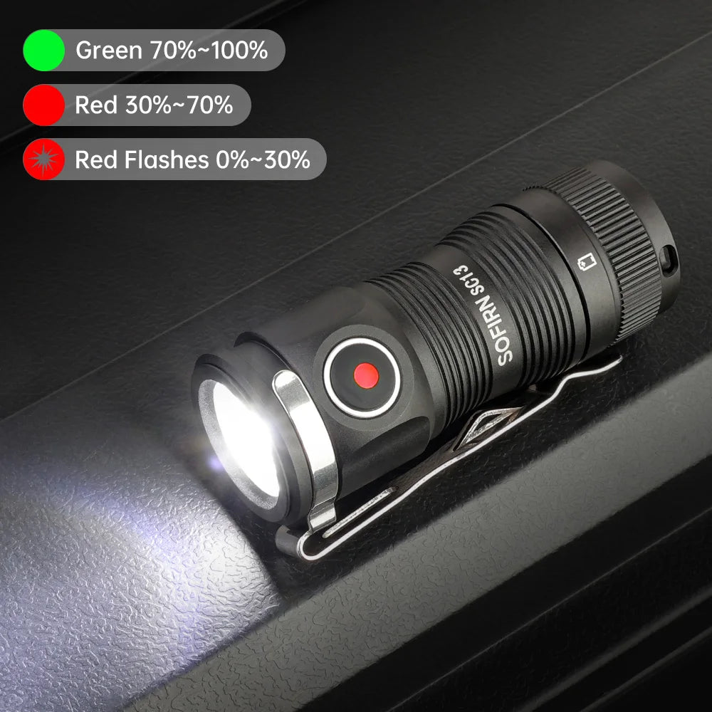 SOFIRN SC13 EDC Tactical Flashlight 1300lm USB-C Rechargeable 18350 IP68 Waterproof Mini Keychain Light 519A SST40 LED Magnetic