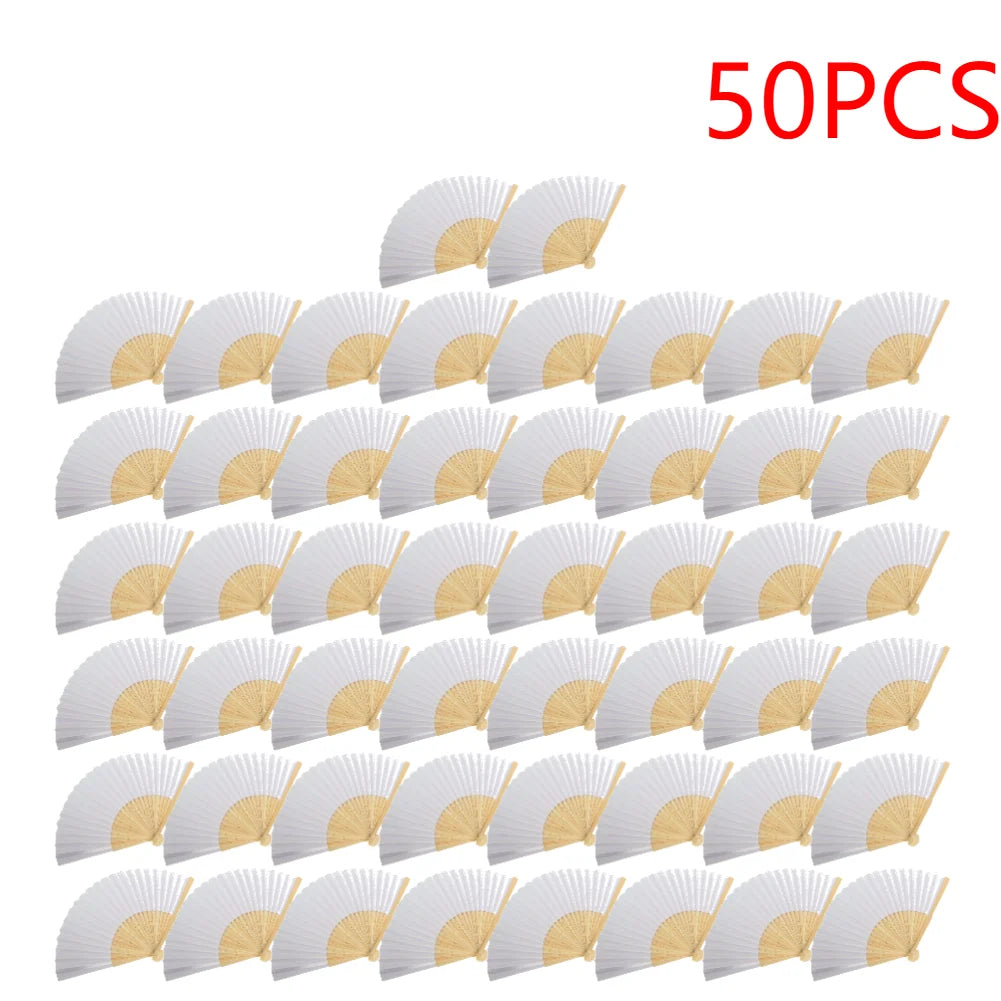 1-50PCS White Hand Folding Fan Graffitable Bamboo Folding Fan Portable Chinese Fan for church wedding gifts party Room Decor