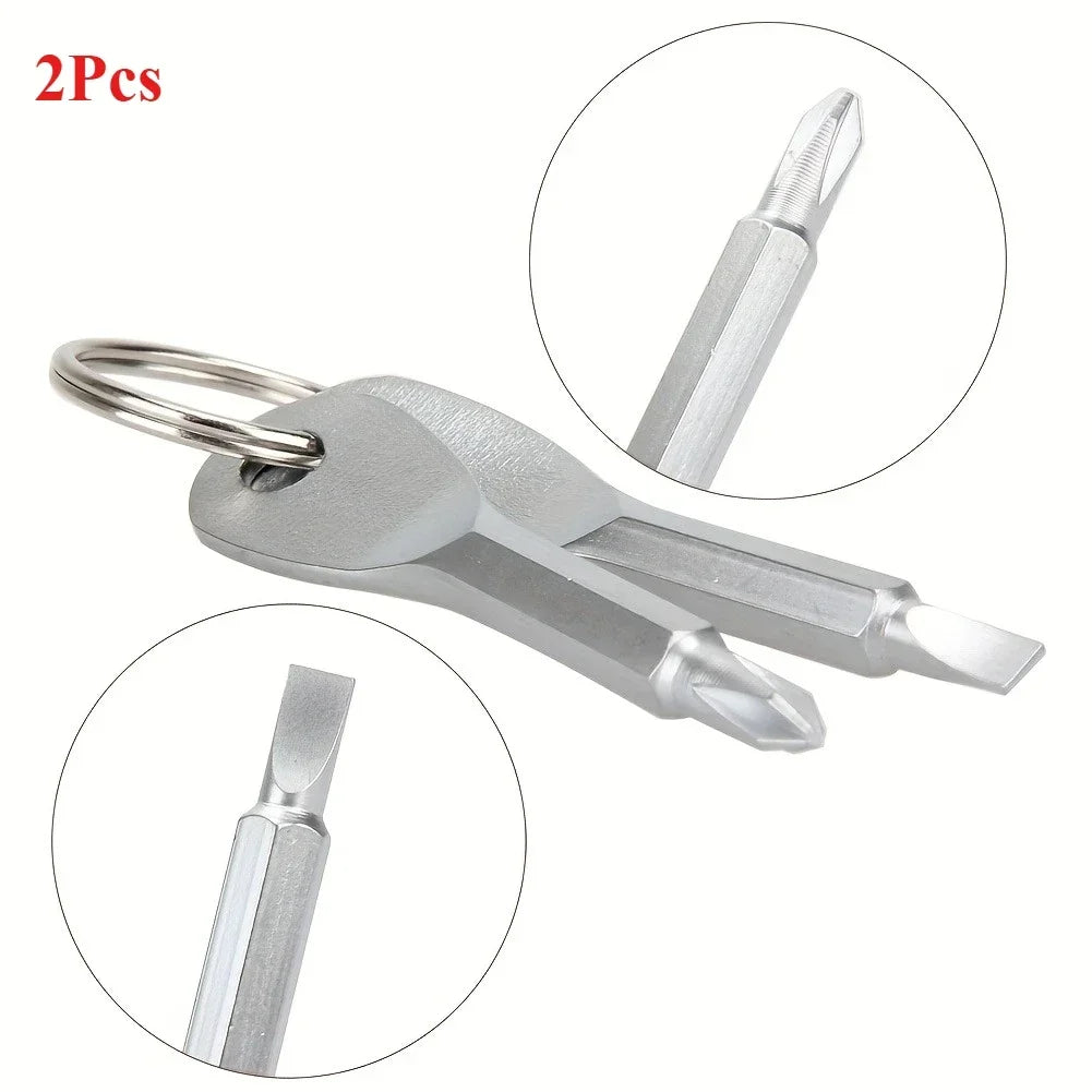 Portable Phillips Slotted Screwdriver Set Key Ring Keychain Mini Pocket Keyring Cross Screw Driver Repair Tool Gadget EDC Small