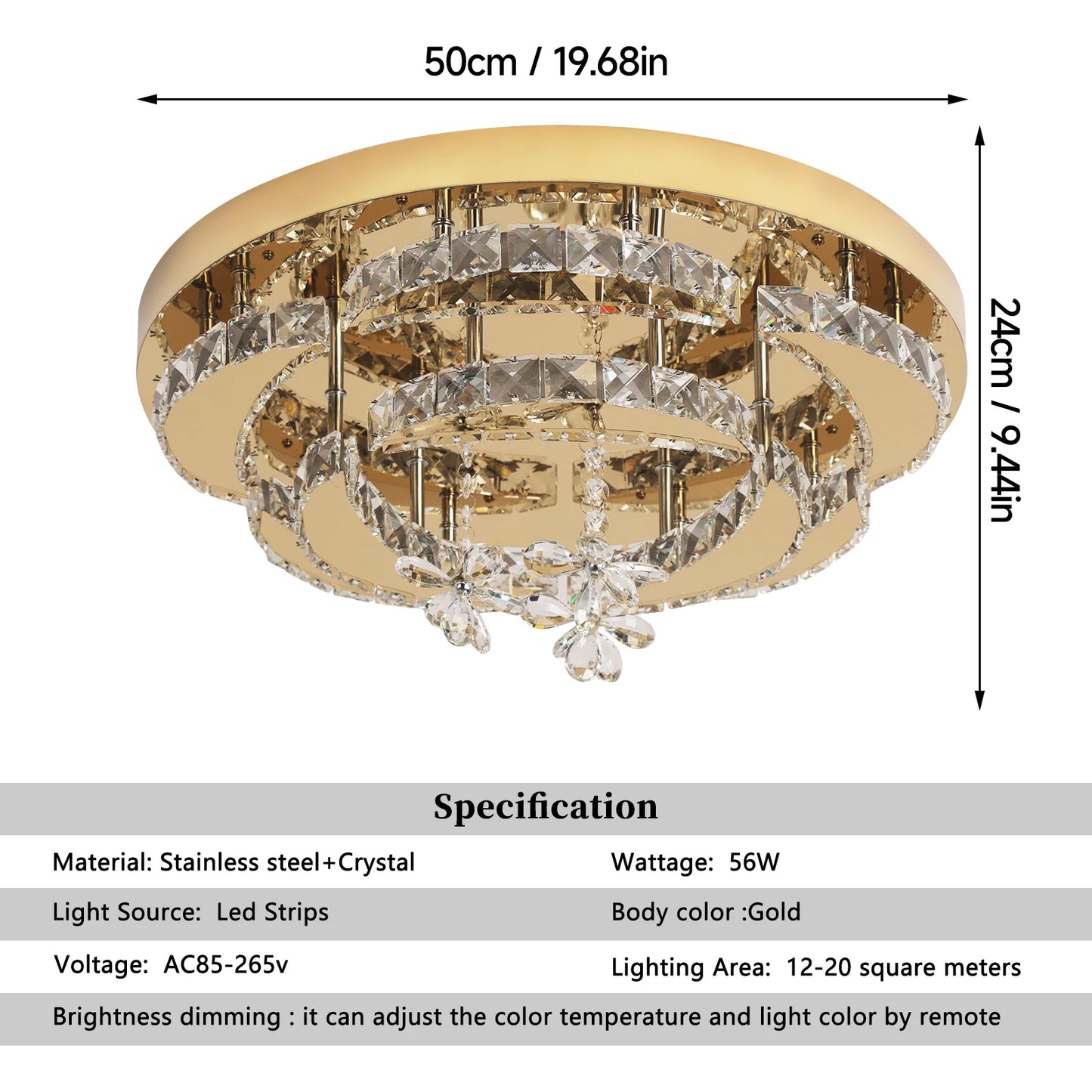 GreeLustr Flower Crystal Led Ceiling Pendant Lamp With Dimming