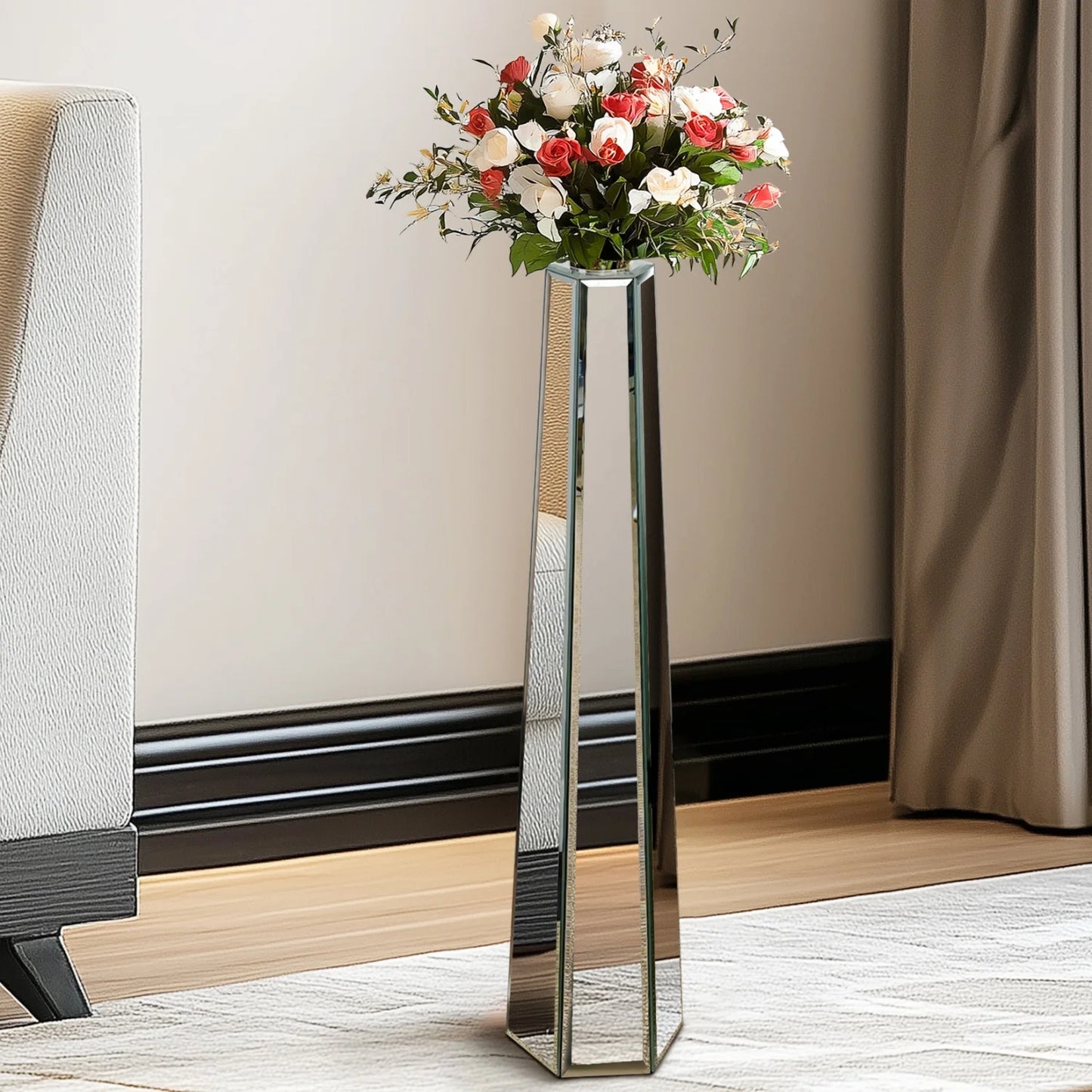 Various Styles Floor Crushed Diamond Mirrored Vase Large Silver Mirror Tall Vases Glass Vases Home Decor for Living Room Bedroom