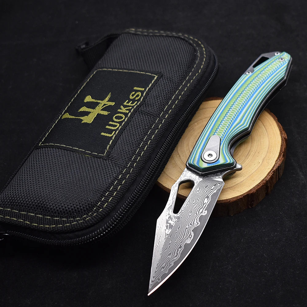1pcs.Damascus Steel G10 Handle Folding Knife With Back Clip Outdoor Camping Fishing Portable Tools, Collecting Gifts EDC