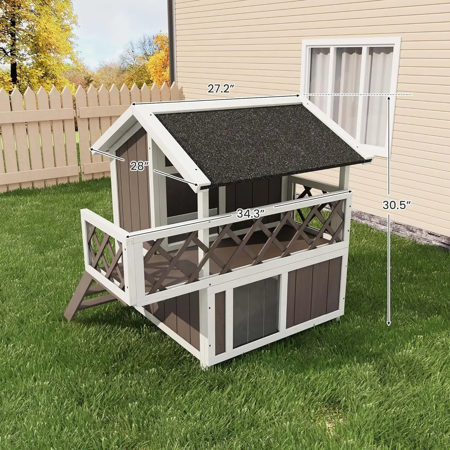 DishyKooker Wooden 2 Level Cat House Outdoor Weatherproof Shelter