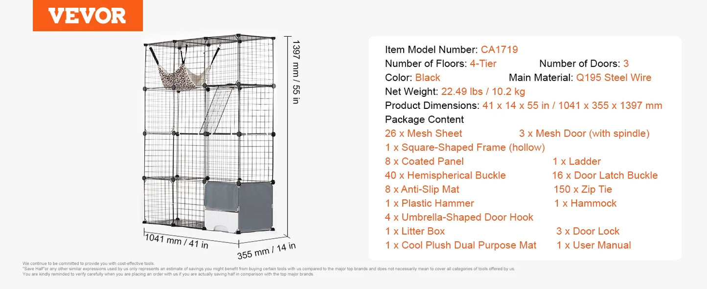SucceBuy Detachable Metal Cat Cage Enclosure Front Doors With Ramps