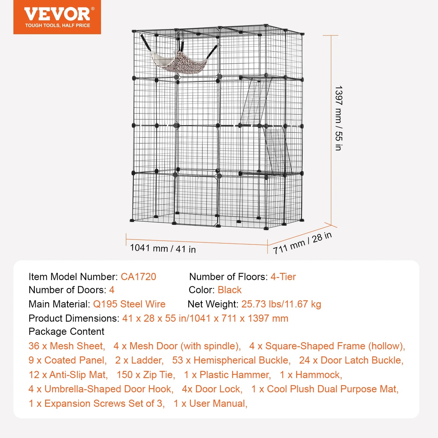 SucceBuy Detachable Metal Cat Cage Enclosure Front Doors With Ramps