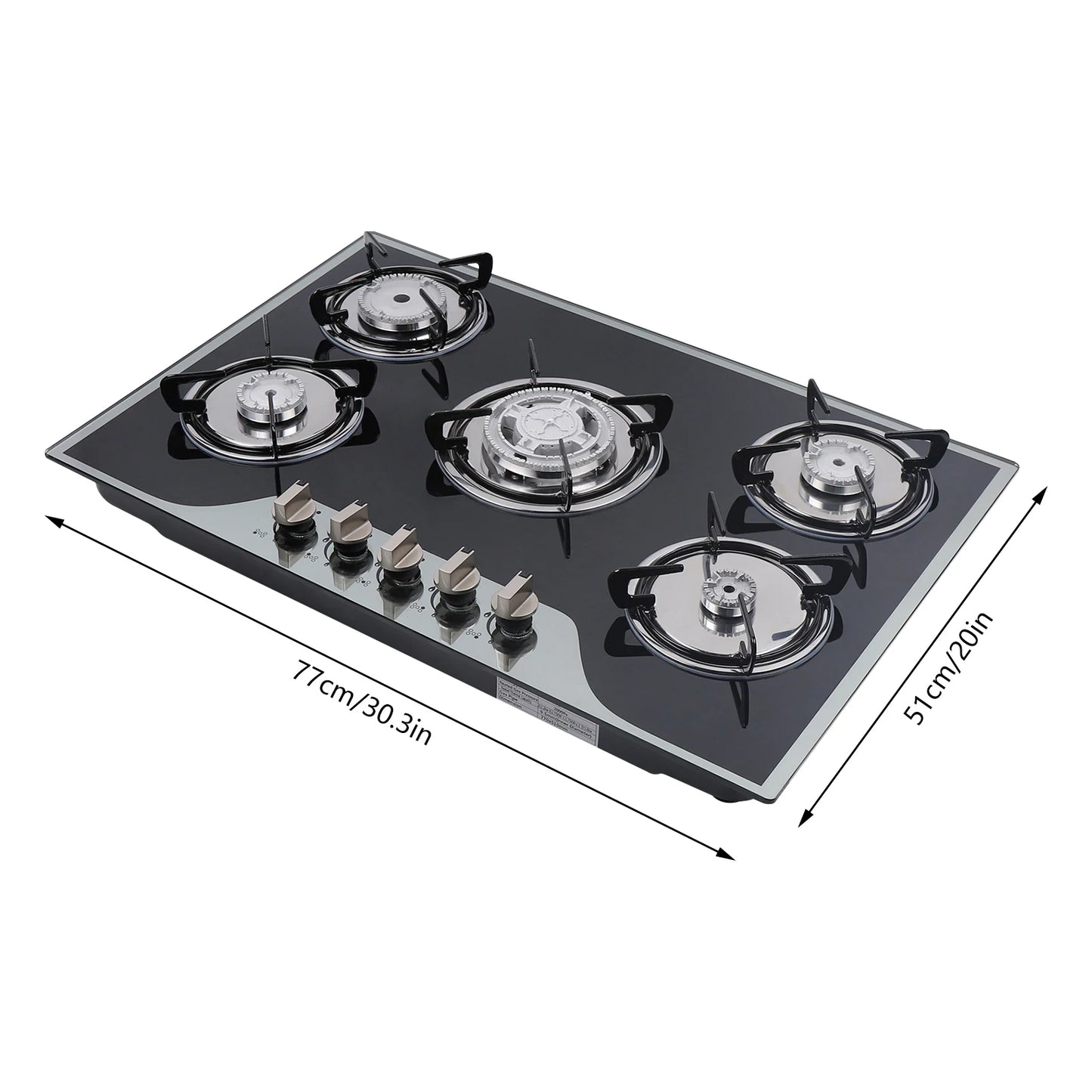5 Burner Built In Gas Cooktop Glass Top
