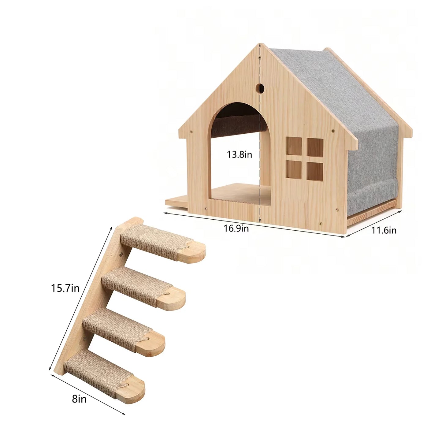 Wooden Cat Condo Villa Wall Mounted Shelf for Cats