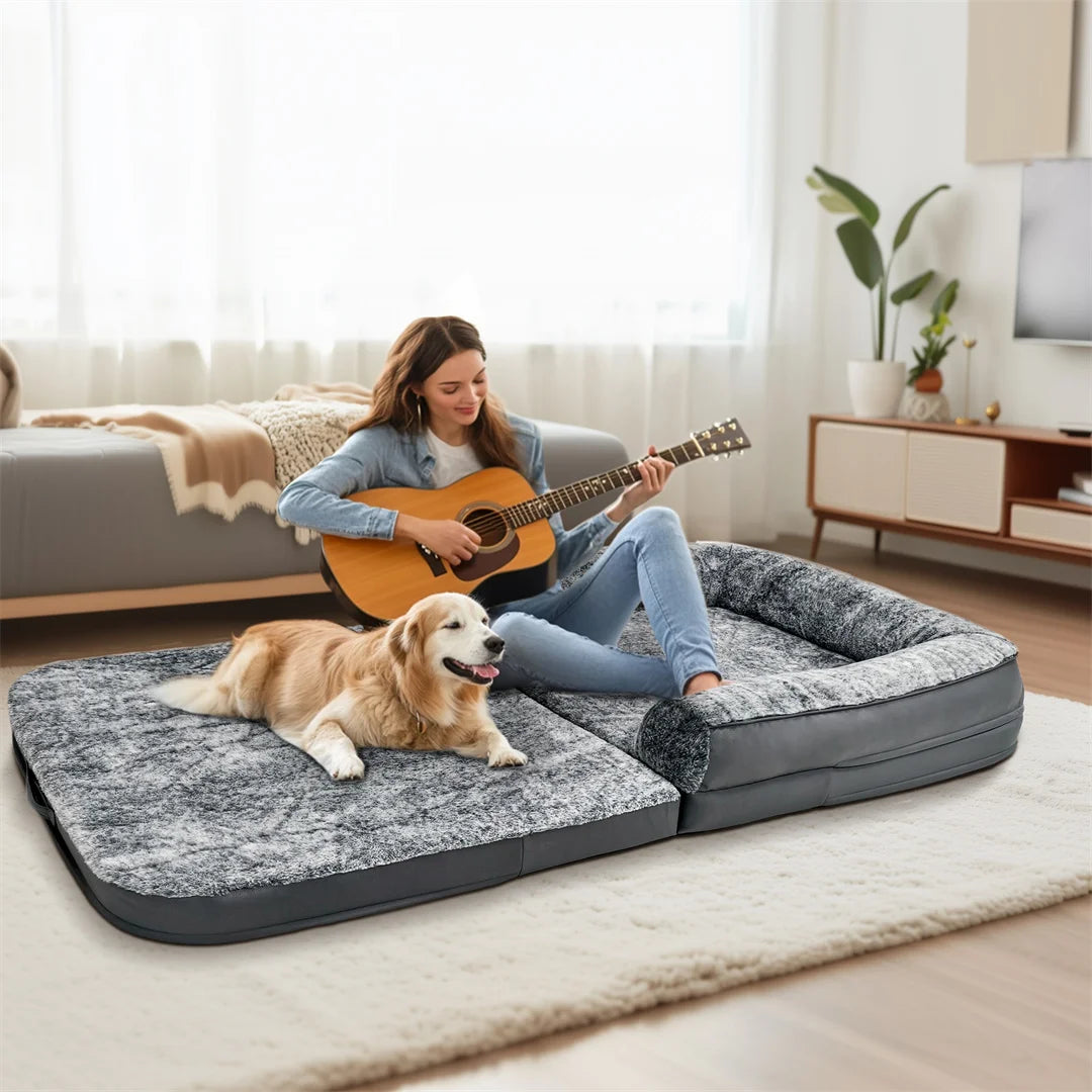 Bingopaw Giant Foldable Calming Dog Bed With Plush Removable Cover