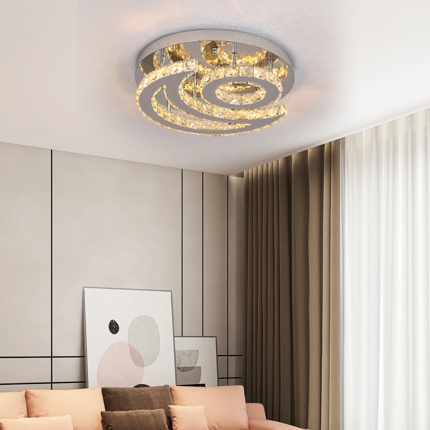 GreeLustr Crystal LED Sun Moon Ceiling Pendant Chandelier