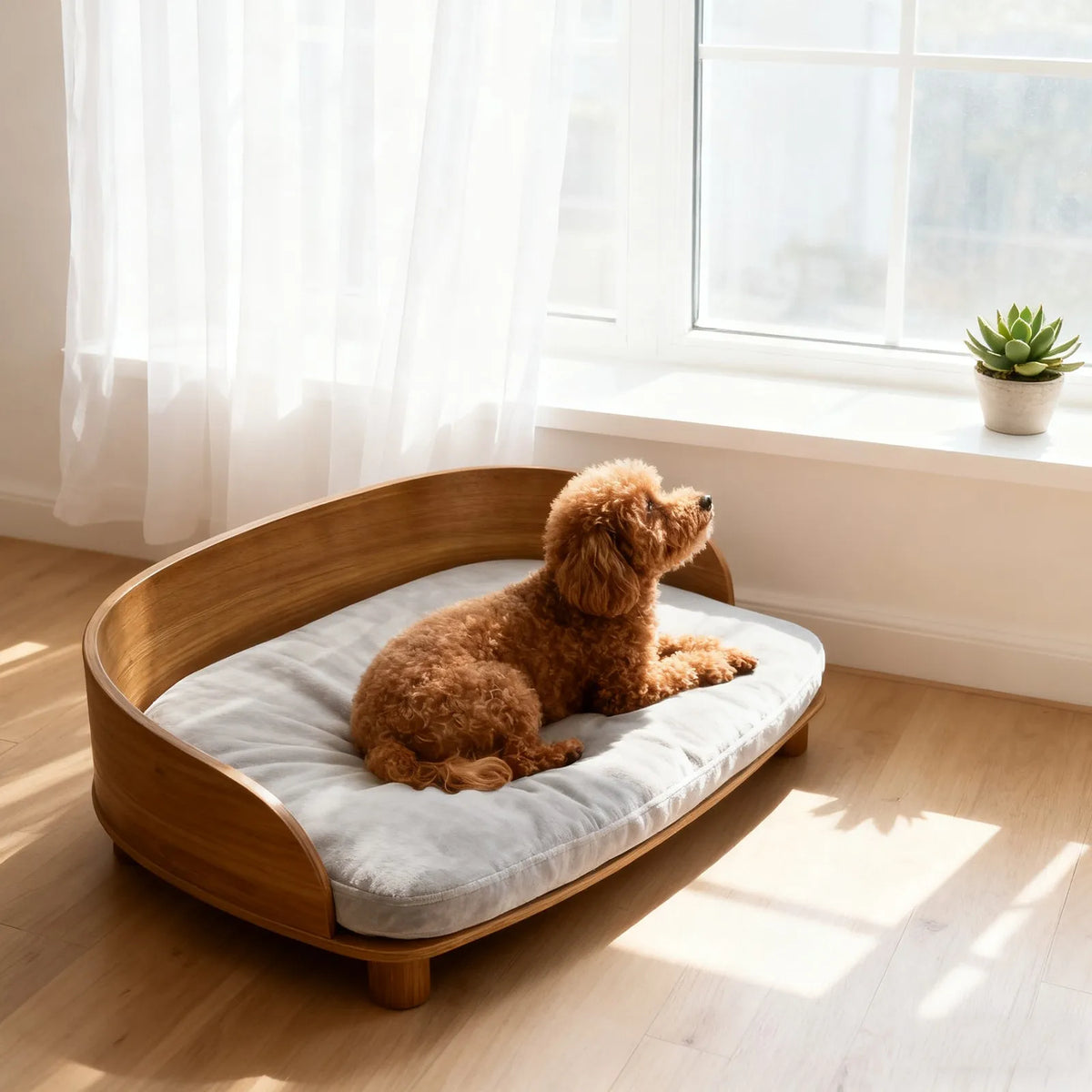 Borwart Elevated Pet Sofa With Eucalyptus Wood Frame And Cushion