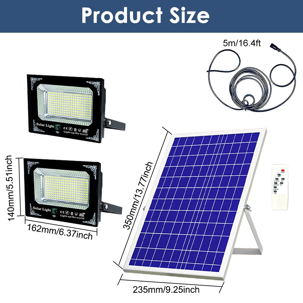 2-Head 500W LED Solar Flood Light IP65 Waterproof Outdoor Garden