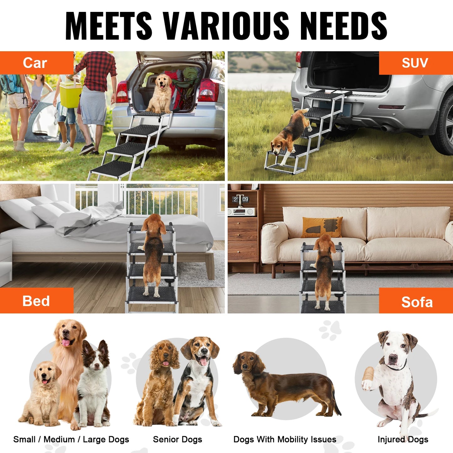 SucceBuy Folding Dog Car Steps Portable Aluminum Pet Steps