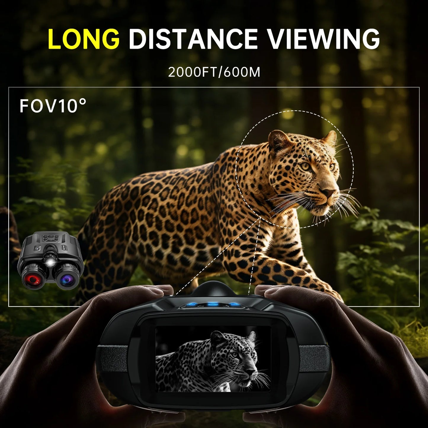 Night Vision Binoculars 4K Infrared 5000mAH Rechargeable 8X Digital Zoom 600 Meters Darkness Goggles 5000mAh Rechargeable, 64GB Card Included for Wildlife Observation & Surveillance