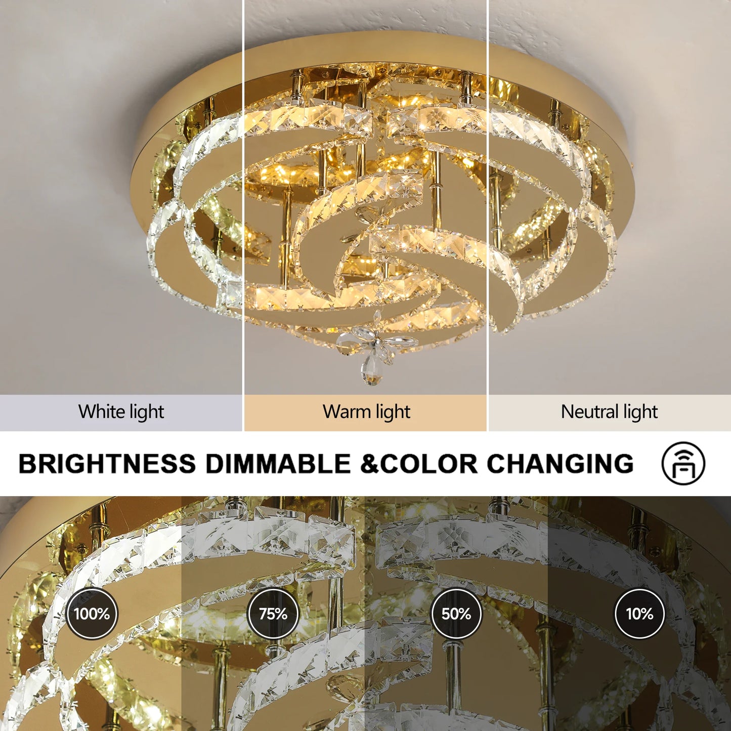 GreeLustr Flower Crystal Led Ceiling Pendant Lamp With Dimming