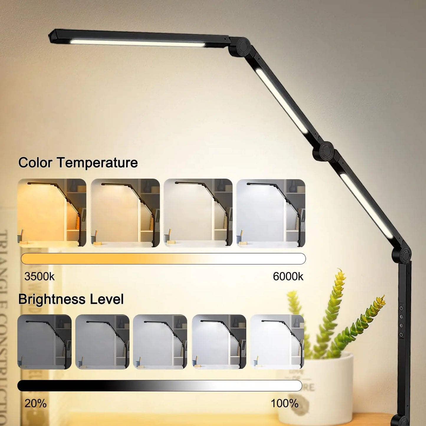 LED Desk Lamp With Clamp, Dimmable, 4 Color Modes Plus
