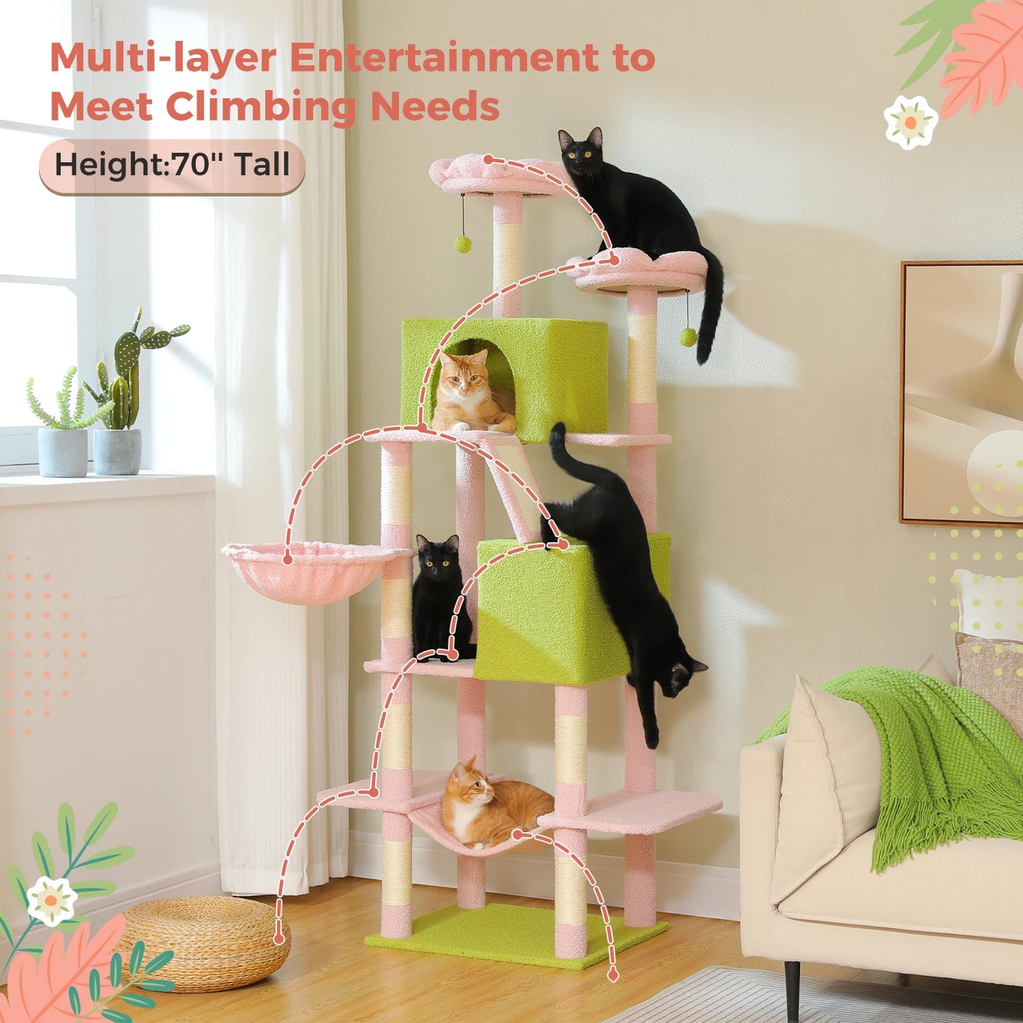 PAWZ Road Tall Cat Tree With Scratching Posts And Perch