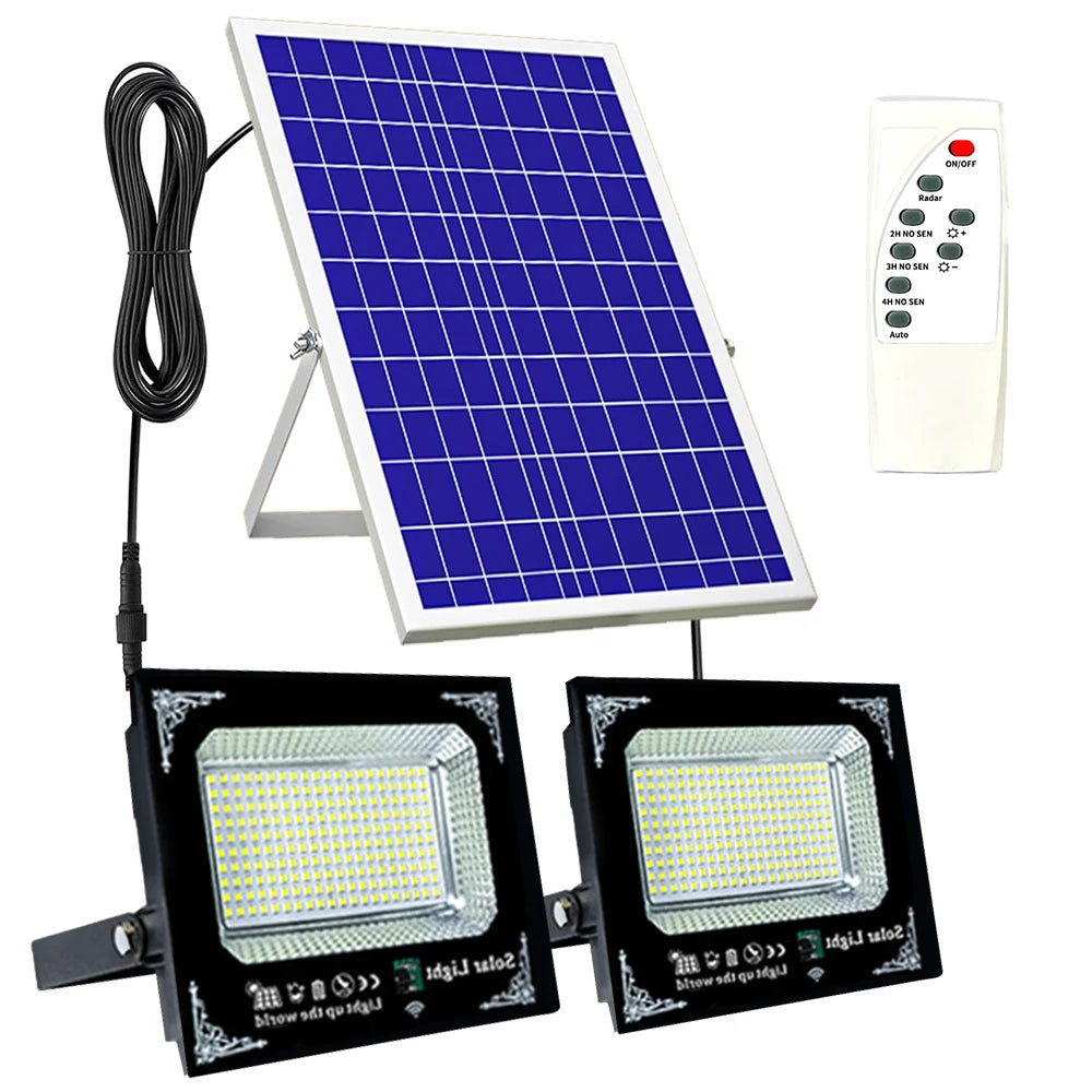 2-Head 500W LED Solar Flood Light IP65 Waterproof Outdoor Garden