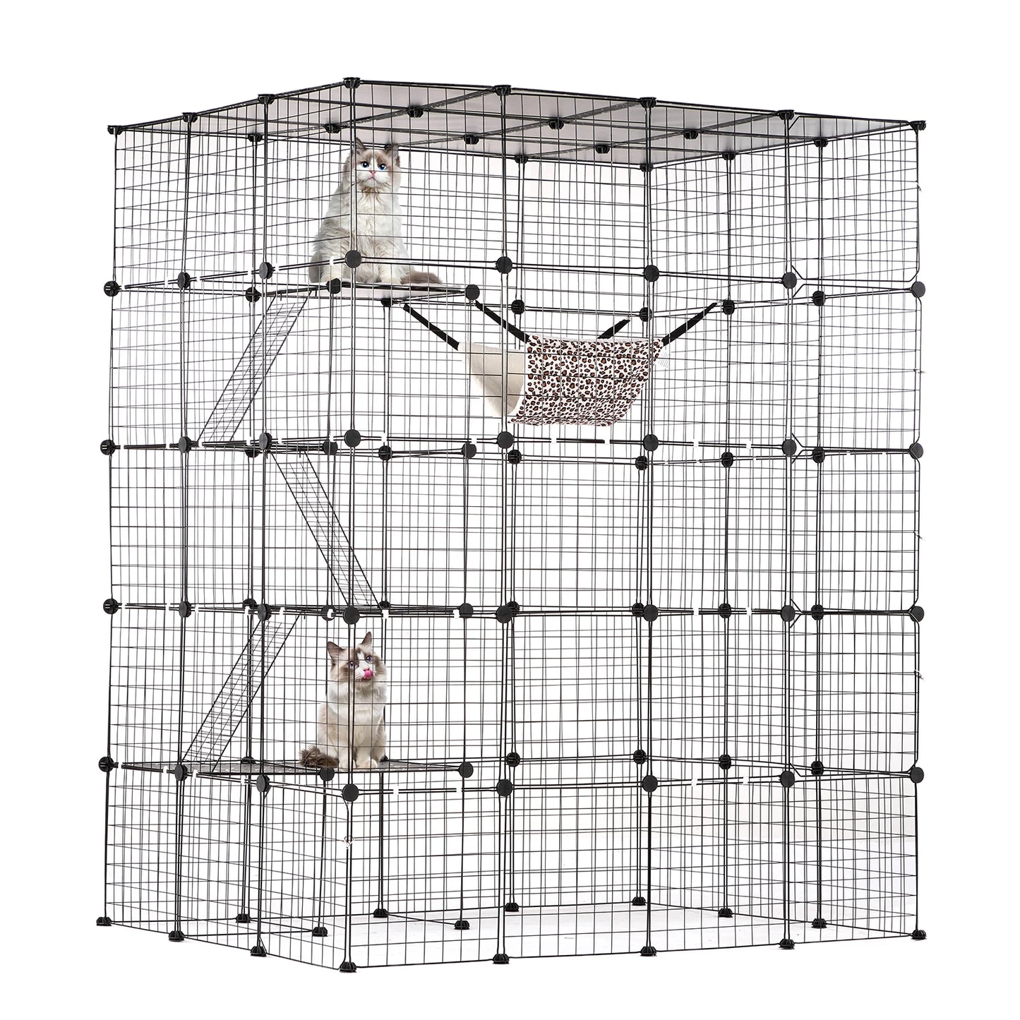 SucceBuy Large Cat Cage Detachable Metal Wire Enclosure