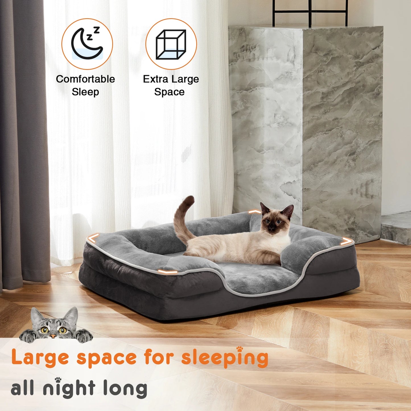 JHK Orthopedic Memory Foam Dog Cat Bed With Removable Cover