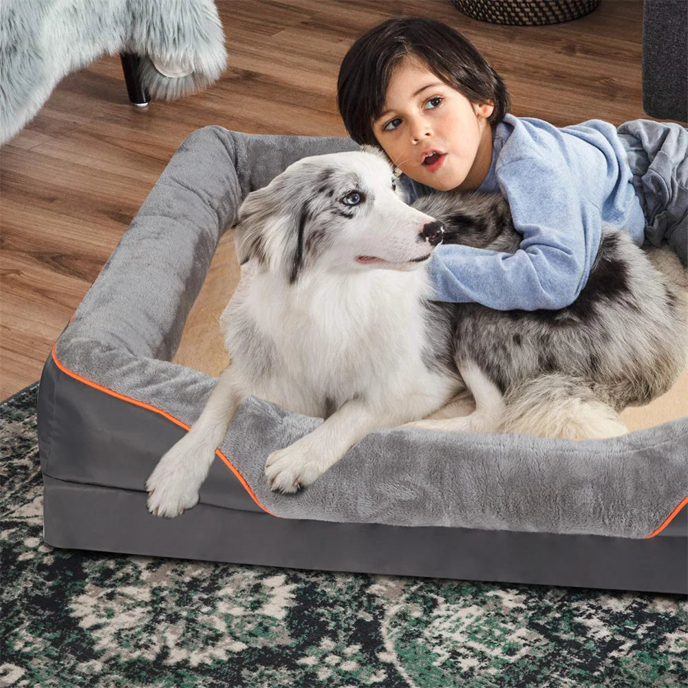 Borwart Orthopedic Memory Foam Dog Bed With Waterproof Removable Cover