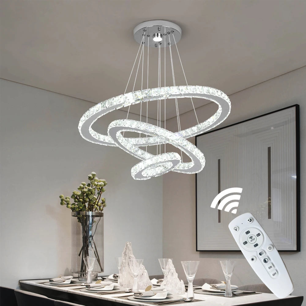 Vinilky Crystal Pendant Light With Remote Control Ceiling Fixture