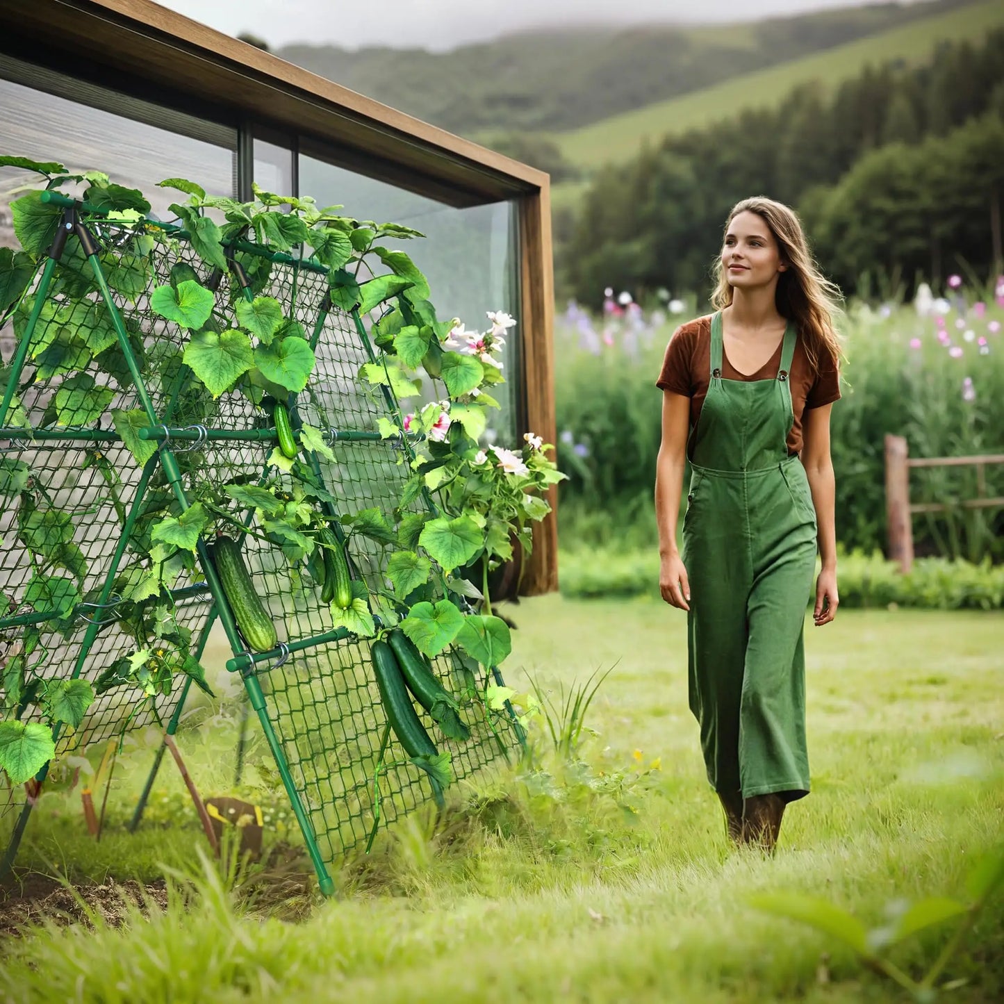 Raised Bed Trellis, 4x4 ft Metal A-Frame Garden Trellis with Netting, Outdoor Support for Climbing Vegetables Tomatoes Cucumbers
