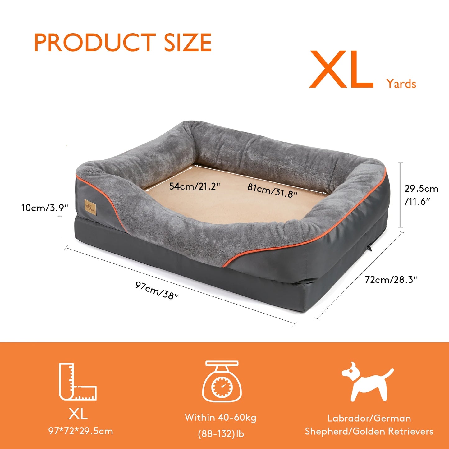 BINGOPAW Large Dog Bed With Anti Allergy Fleece Removable Cover Waterproof