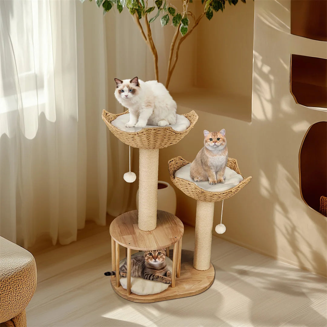 BINGOPAW 3 Tier Cat Climbing Tree With Scratching Post For Indoor Use