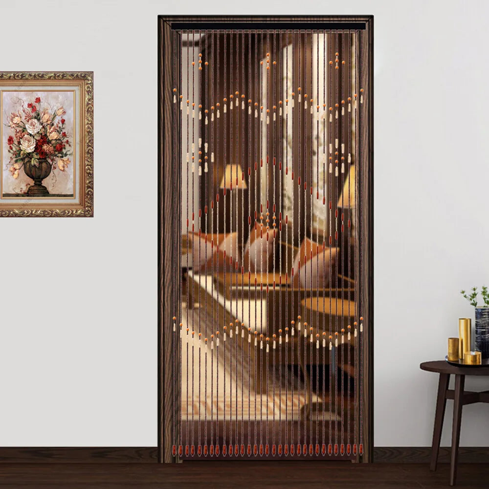 Natural Retro Wooden Beaded Door Curtain 31 Lines Classical String Curtain Porch Decoration for Bedroom 90*208CM Chocolate