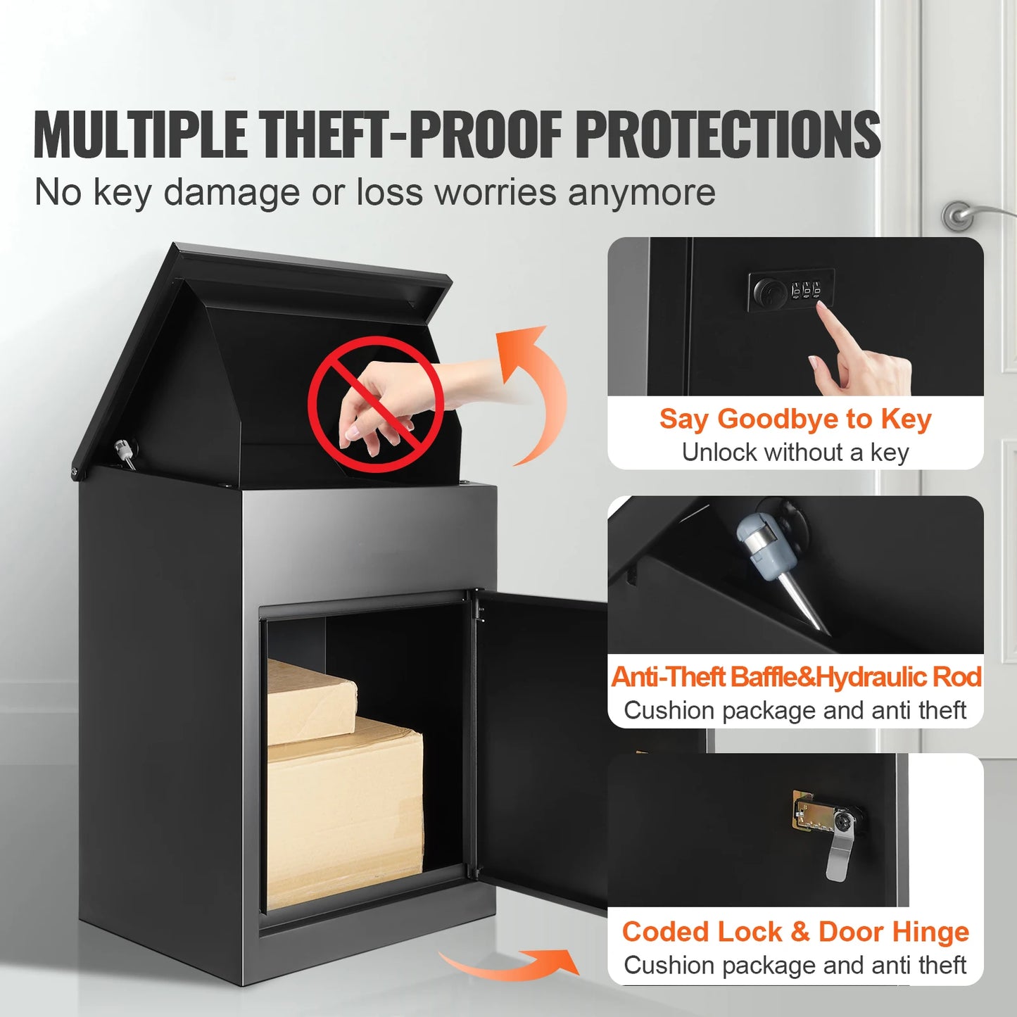 SucceBuy Wall Mounted Anti-theft Mailbox IPX3 Waterproof Package Delivery Box for Outside Large Storage locking Mailbox for Home