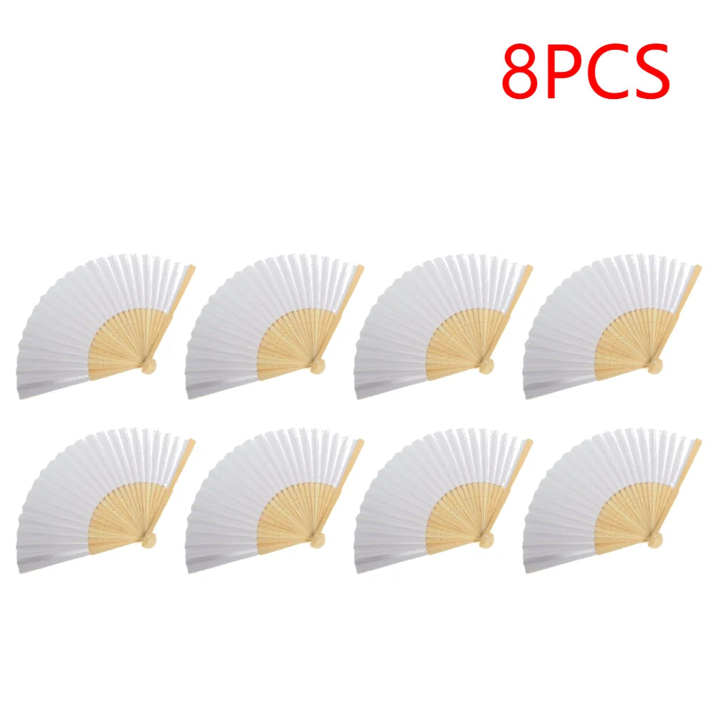 1-50PCS White Hand Folding Fan Graffitable Bamboo Folding Fan Portable Chinese Fan for church wedding gifts party Room Decor