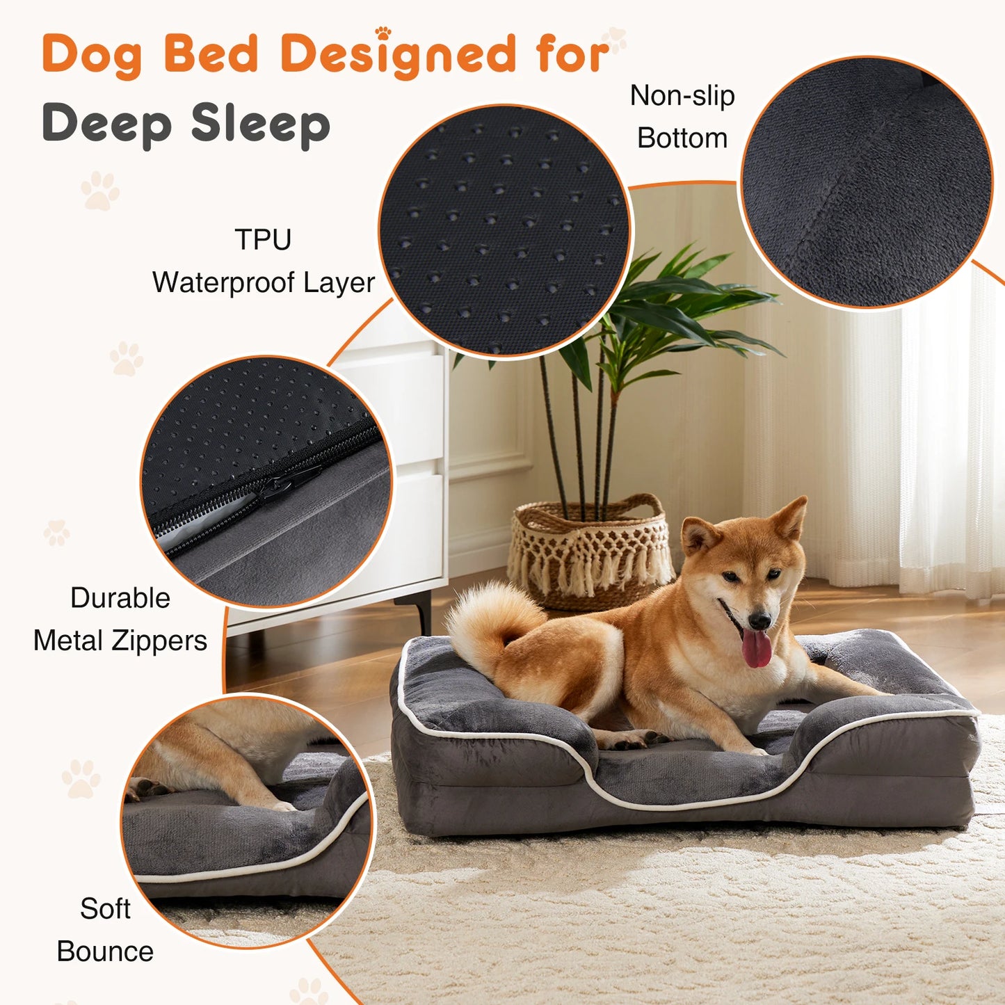 JHK Orthopedic Memory Foam Dog Cat Bed With Removable Cover