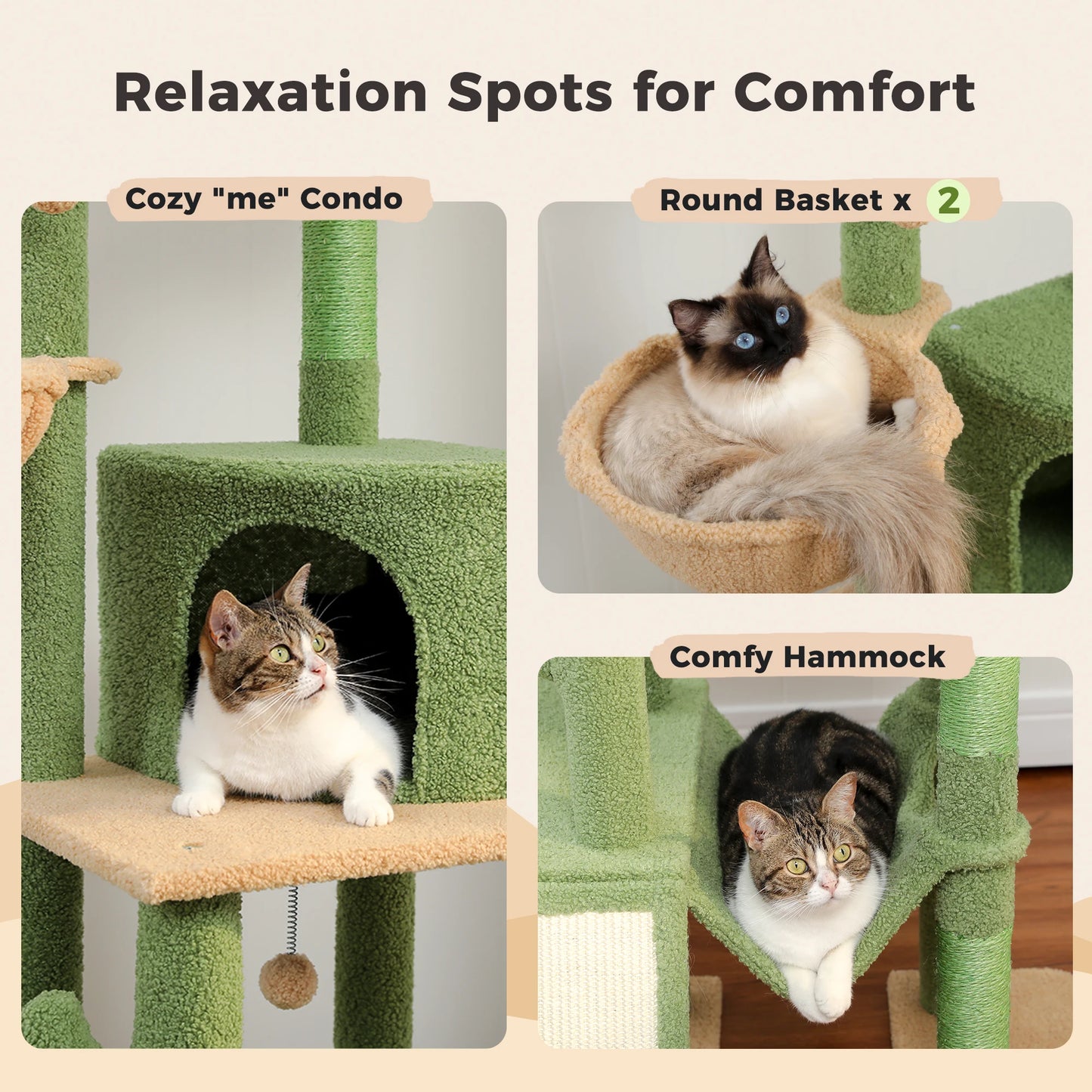 PAWZ Road Cactus Cat Tree Floor to Ceiling Tower Hammocks